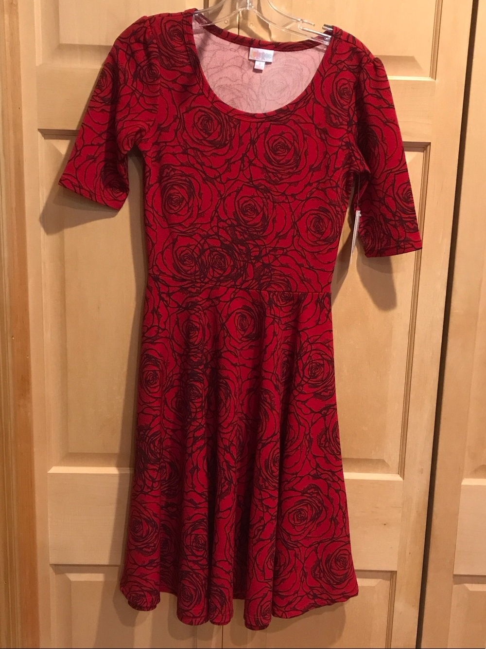 New LuLaRoe Red Rose-Print Midi Fit & Flare Dress